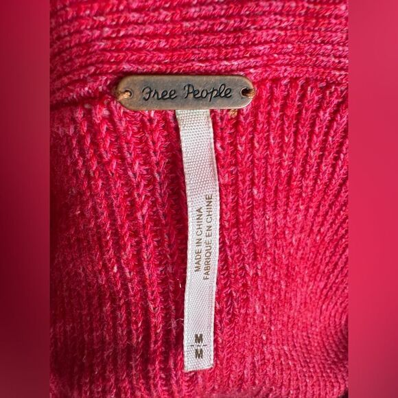 Free People Alana Sweater Off-Shoulder Linen Blend Knit Pullover Red Size M Boho - Picture 7 of 9